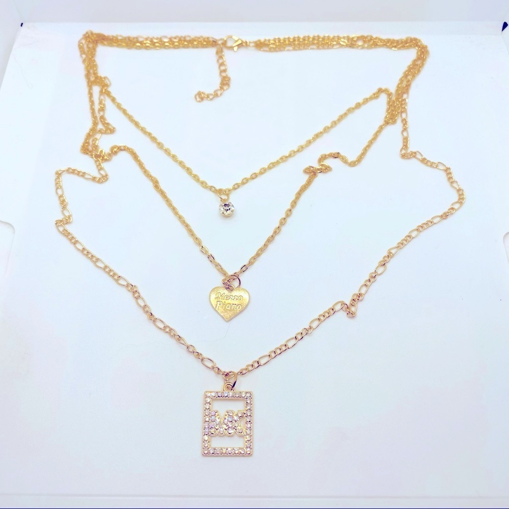 NECKLACE MK Crystal 3 Tier in Gold tone.